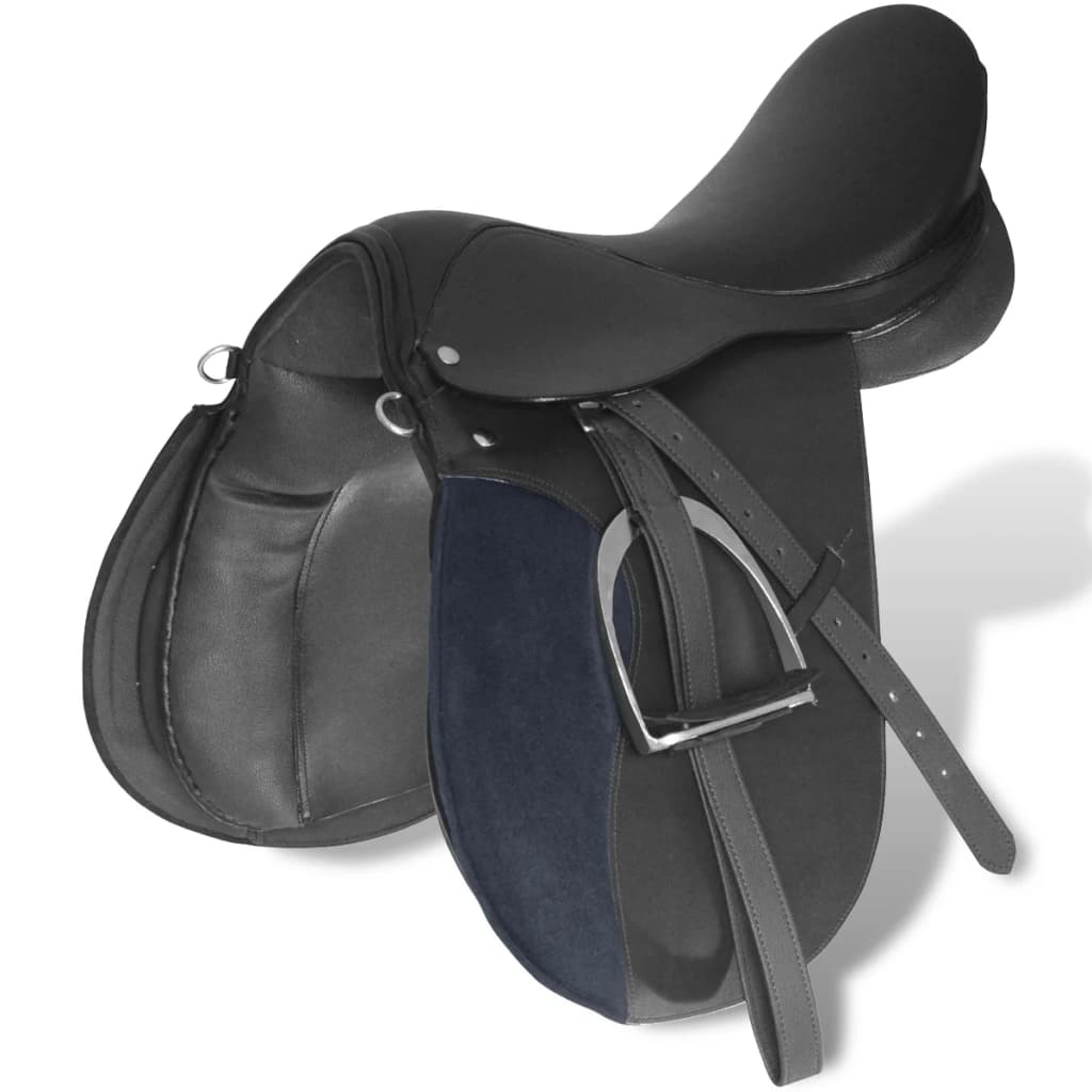 Vidaxl Real Leather Horse Riddle Saddle 17.5 18 cm (set 5-in-1, negro)