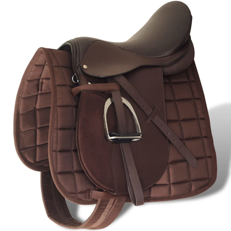 Vidaxl Real Leather Riding Seam 16 14 cm (set 5 in 1, marrone)