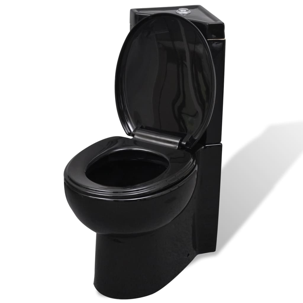 Vidaxl Modelo de esquina del baño Ceramic Negro