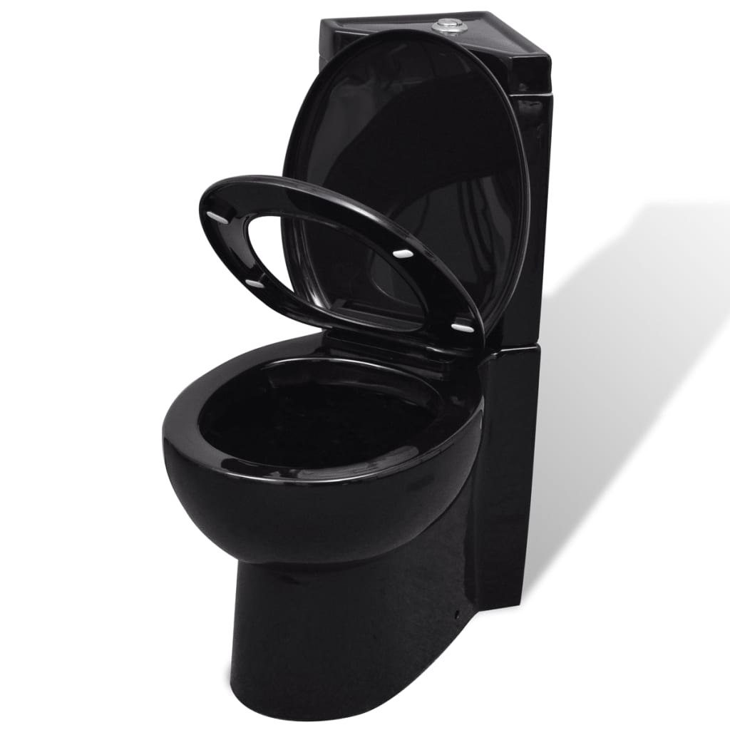 Vidaxl Modelo de esquina del baño Ceramic Negro