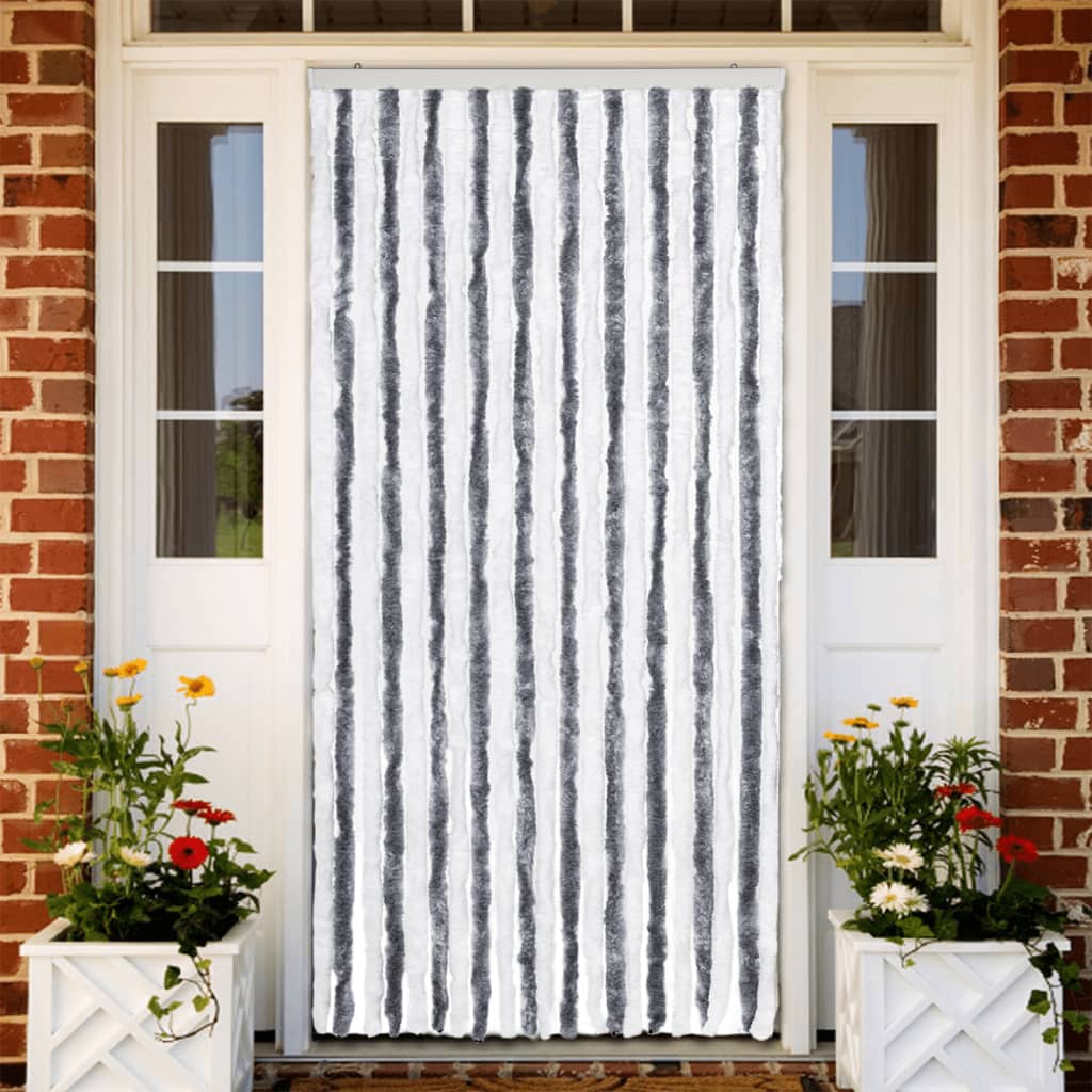 Cortina de mosca Vidaxl 90x220 cm chenille gris y blanco