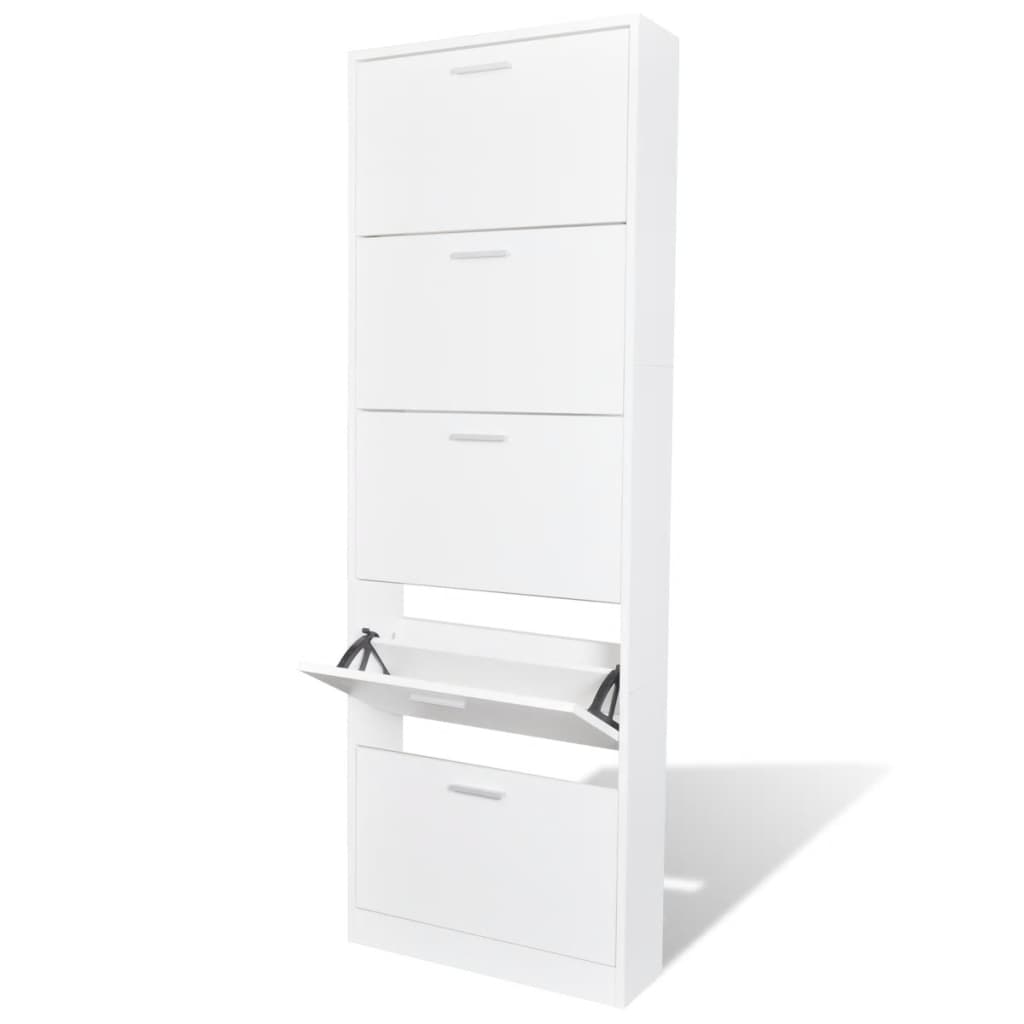 Madera de gabinete de zapatos Vidaxl con 5 compartimentos de almacenamiento blanco