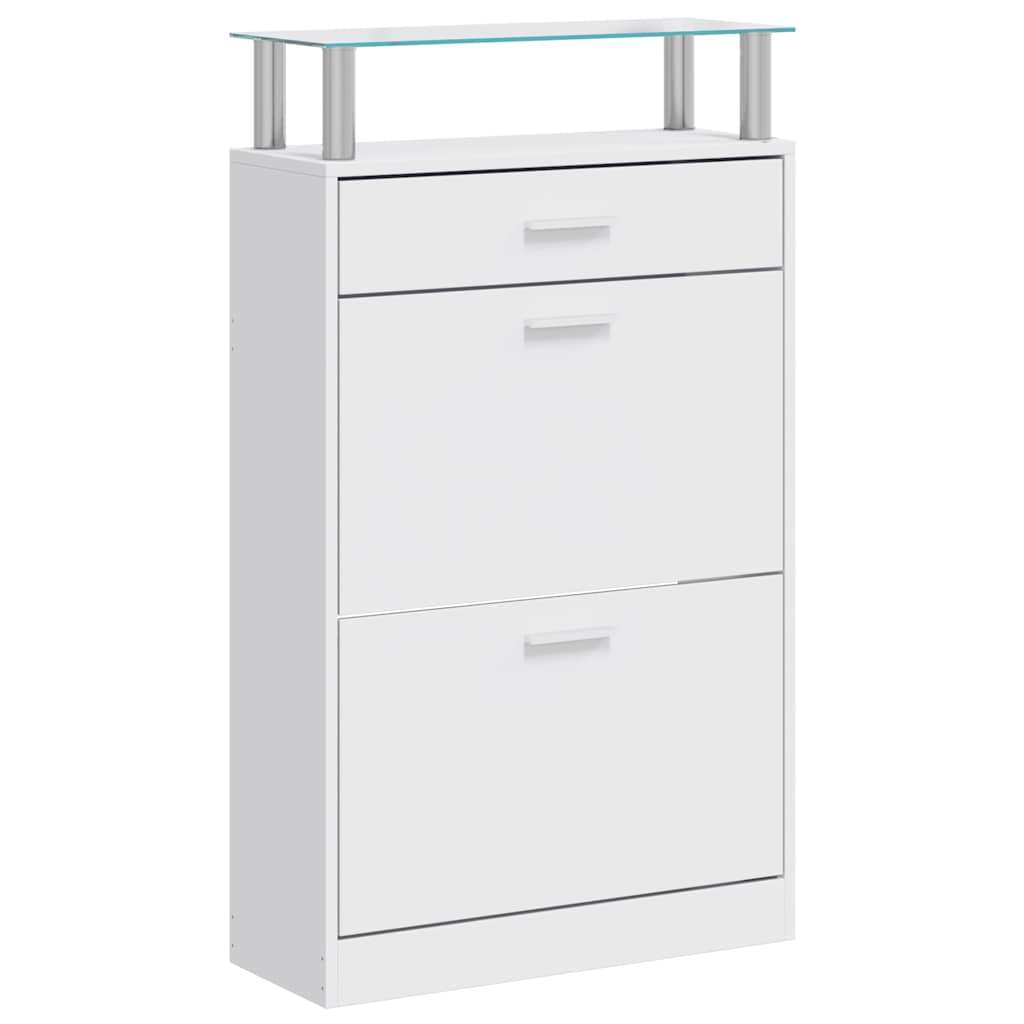 Gabinete de zapatos Vidaxl con cajón y estante de vidrio madera blanca