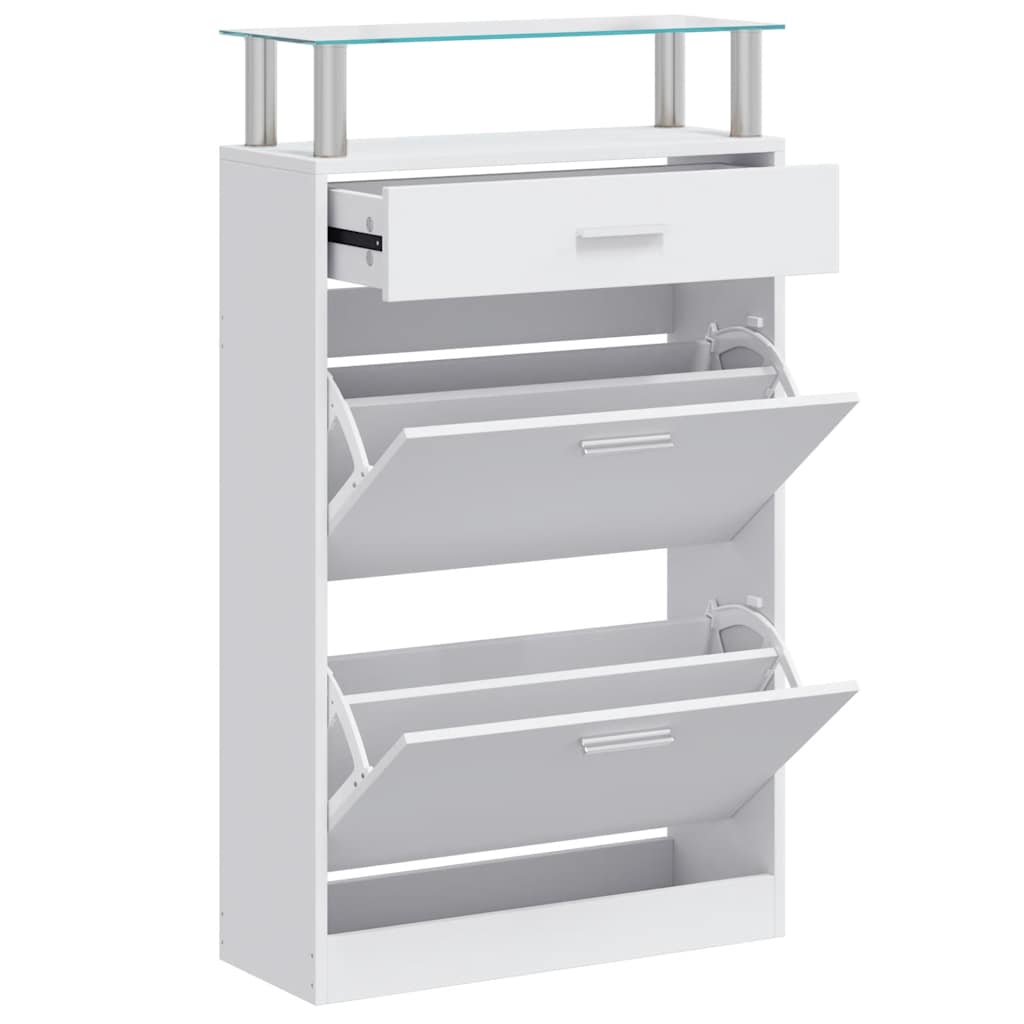 Vidaxl schoenenkast met lade en glazen schap wit hout