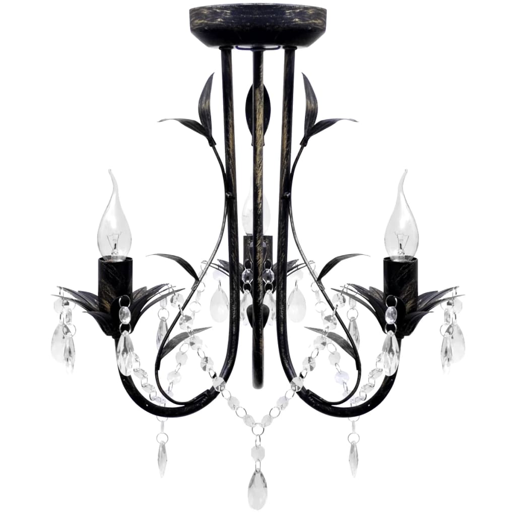 Vidaxl Chandelier Art Nouveau Metal Crystal Perle 3 lampadine nere