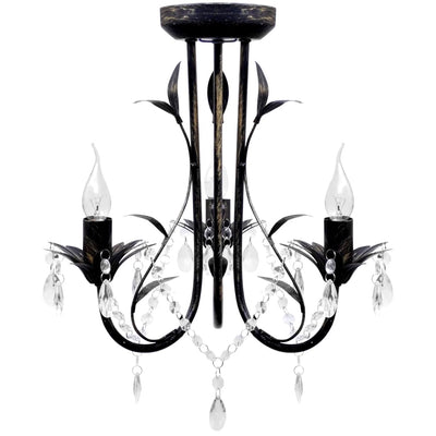 Vidaxl Chandelier Art Nouveau Metal Crystal Perle 3 lampadine nere