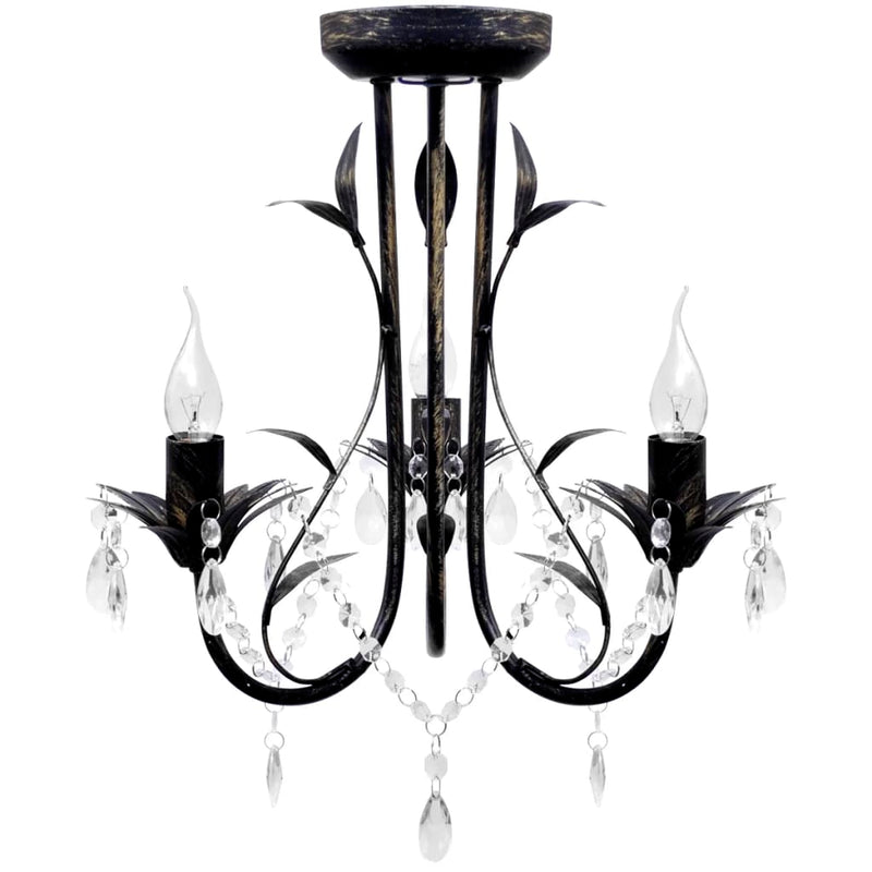 Vidaxl Chandelier Art Nouveau Metal Crystal Perle 3 lampadine nere