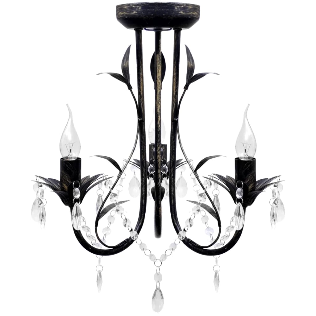 Vidaxl Chandelier Art Nouveau Metal Crystal Perle 3 lampadine nere