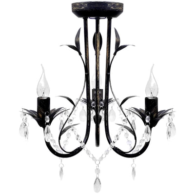 Candelier de Vidaxl Art Nouveau Metal Crystal Beads 3 bombillas negras