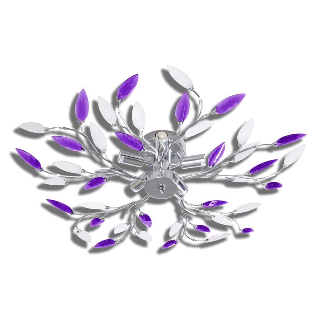 Lampada Vidaxl con foglie di cristallo di acrilico per 5x E14 viola e bianco