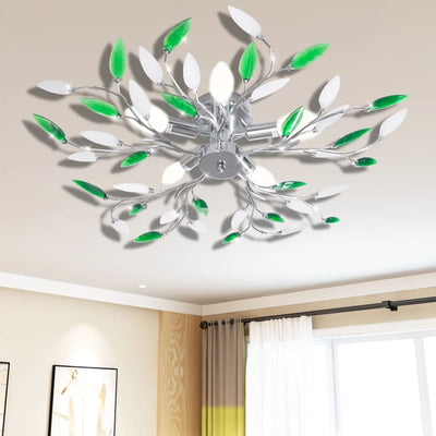Lámpara Vidaxl con hojas de cristal de acrílico para 5x E14 White Green