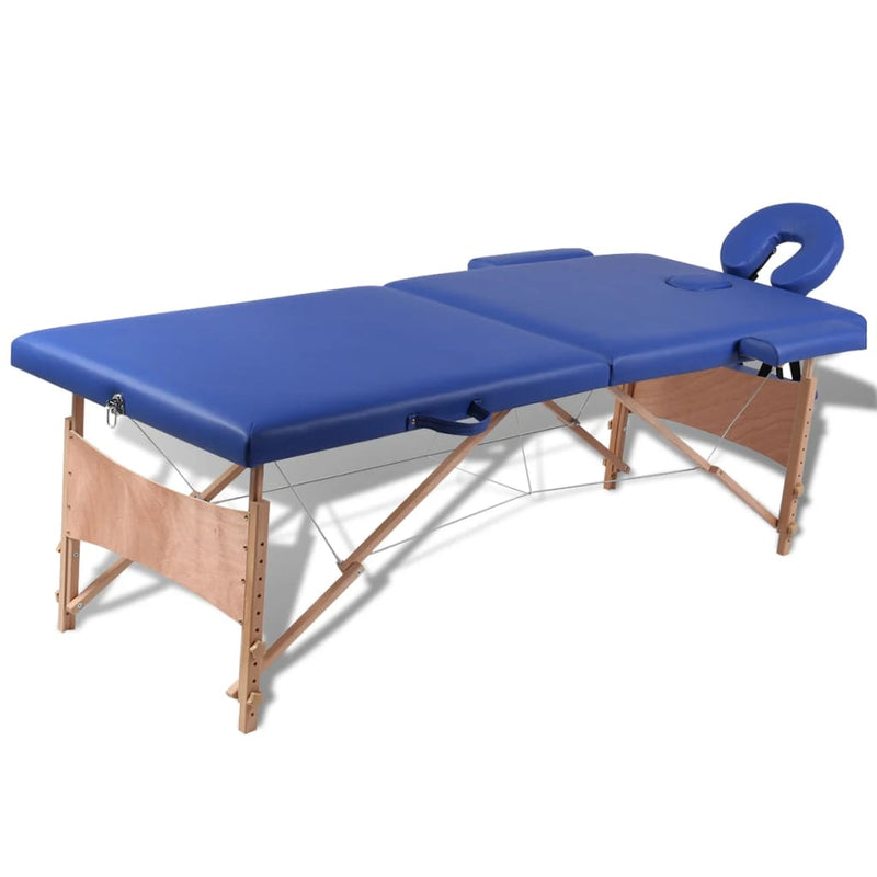 Vidaxl Massage pieghevole Tabella 2 zone con telaio in legno (blu)
