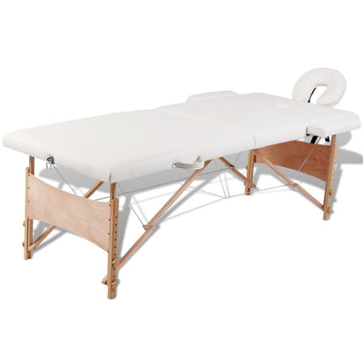 Vidaxl Massaje plegable Tabla 2 zonas con marco de madera (crema)