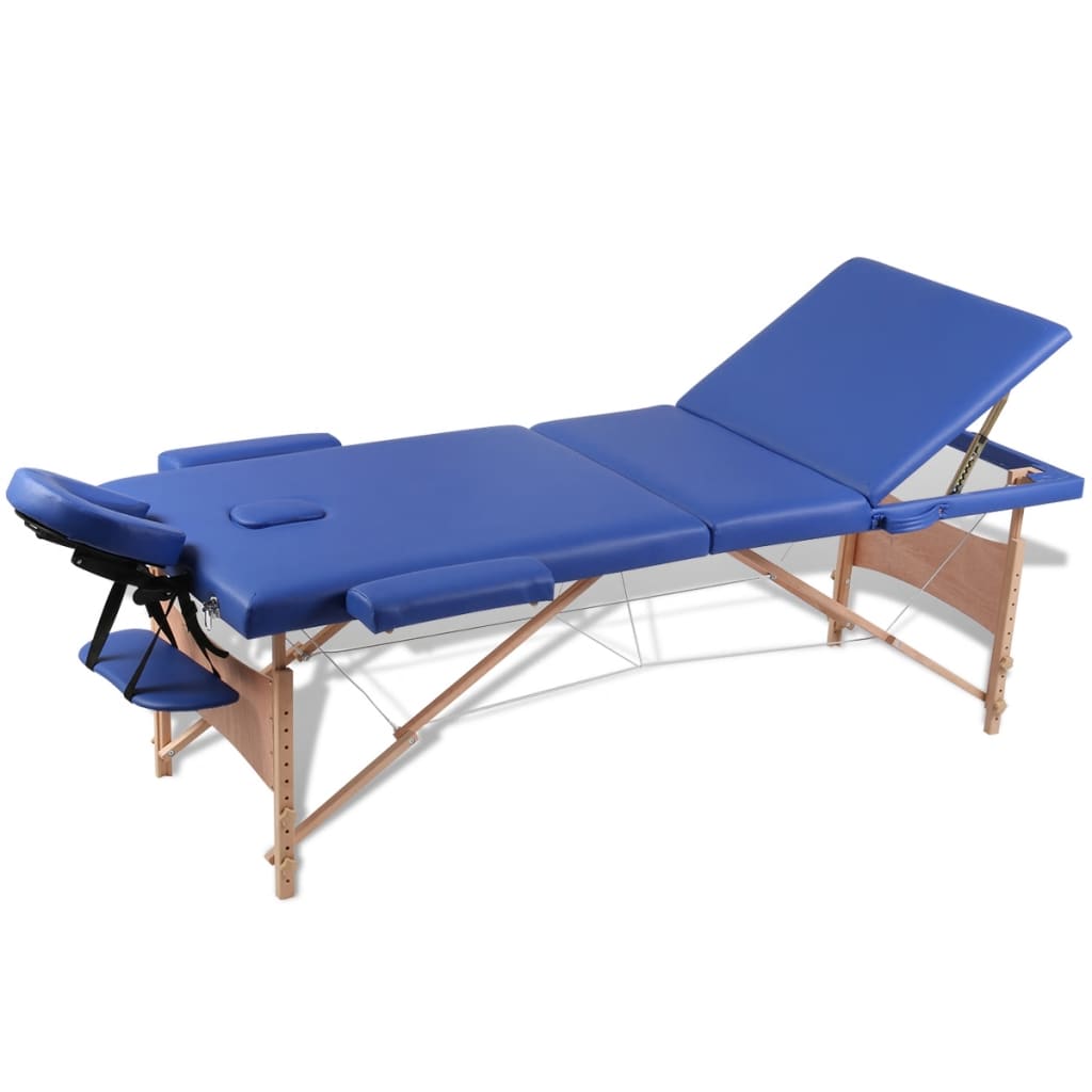 Vidaxl MASSAGE pieghevole Tabella 3 zone con telaio in legno (blu)