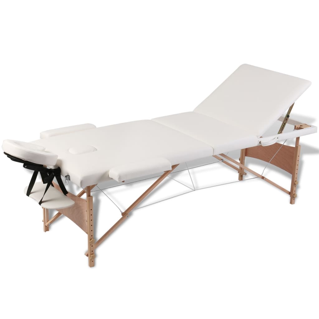 Vidaxl MASSAGE pieghevole Tabella 3 zone con telaio in legno (crema)