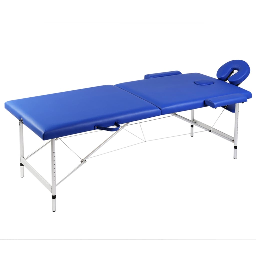 VidaXL Massagetafel met 2 zones inklapbaar aluminum frame blauw