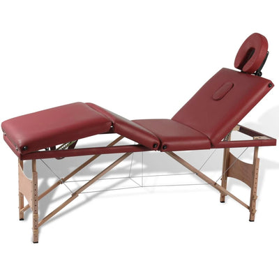 Tabella del massaggio Vidaxl Crollabile con telaio in legno (quattro parti di rosso)
