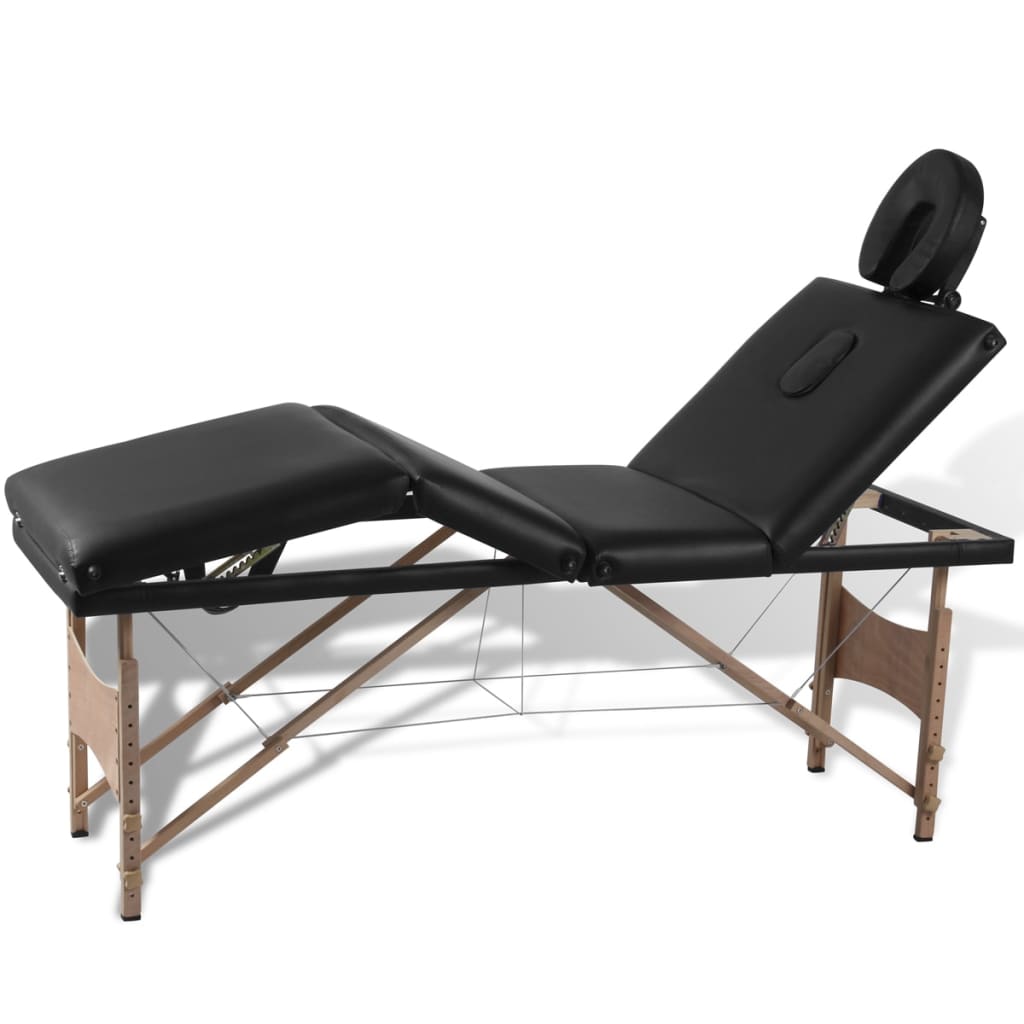 Tabella di massaggi pieghevoli Vidaxl 4 zone con cornice in legno (nero)