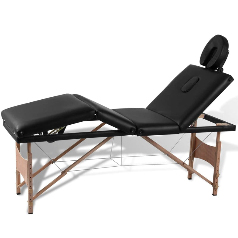 Tabella di massaggi pieghevoli Vidaxl 4 zone con cornice in legno (nero)