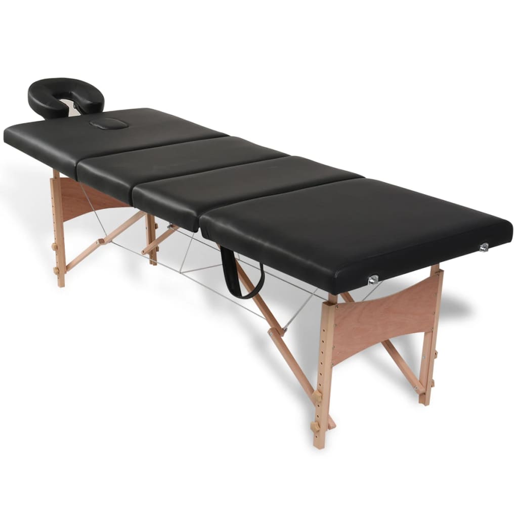 Tabella di massaggi pieghevoli Vidaxl 4 zone con cornice in legno (nero)