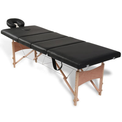 Vidaxl Masaje plegable Tabla 4 Zonas con marco de madera (negro)