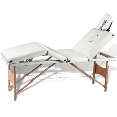 Vidaxl Masaje plegable Tabla 4 Zonas con marco de madera (crema)