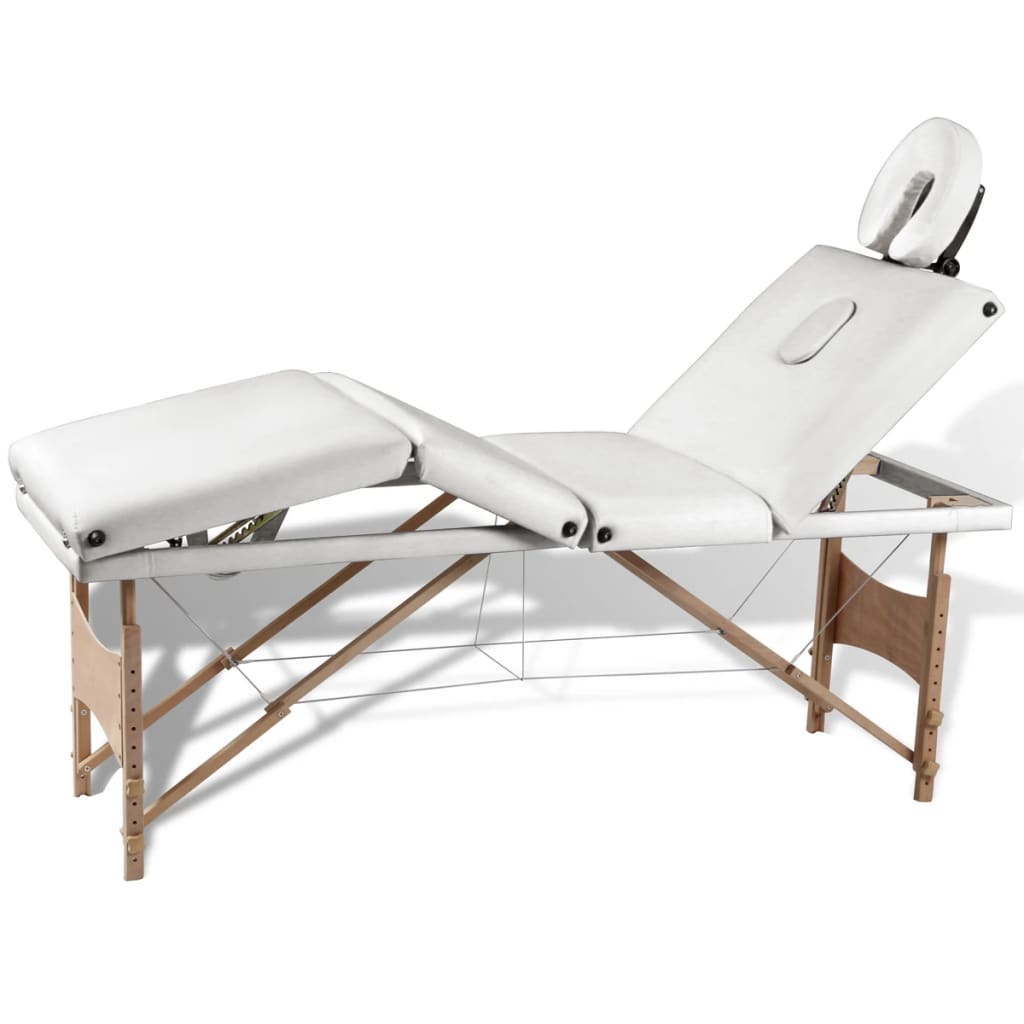 Vidaxl Masaje plegable Tabla 4 Zonas con marco de madera (crema)
