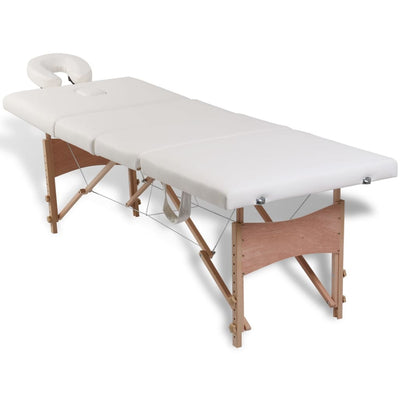 Vidaxl Masaje plegable Tabla 4 Zonas con marco de madera (crema)
