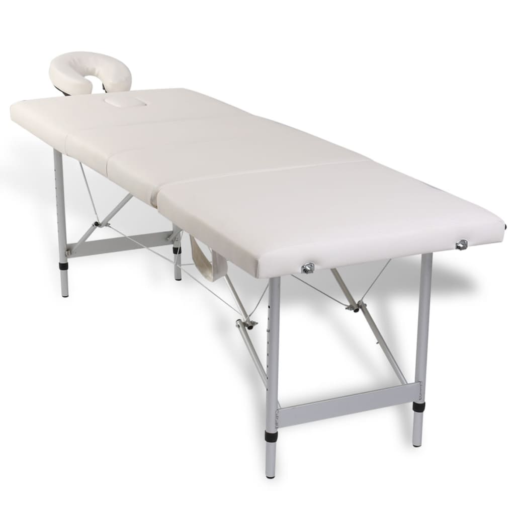 Tavolo da massaggio Vidaxl pieghevole con telaio in alluminio (quattro parti di crema bianca)