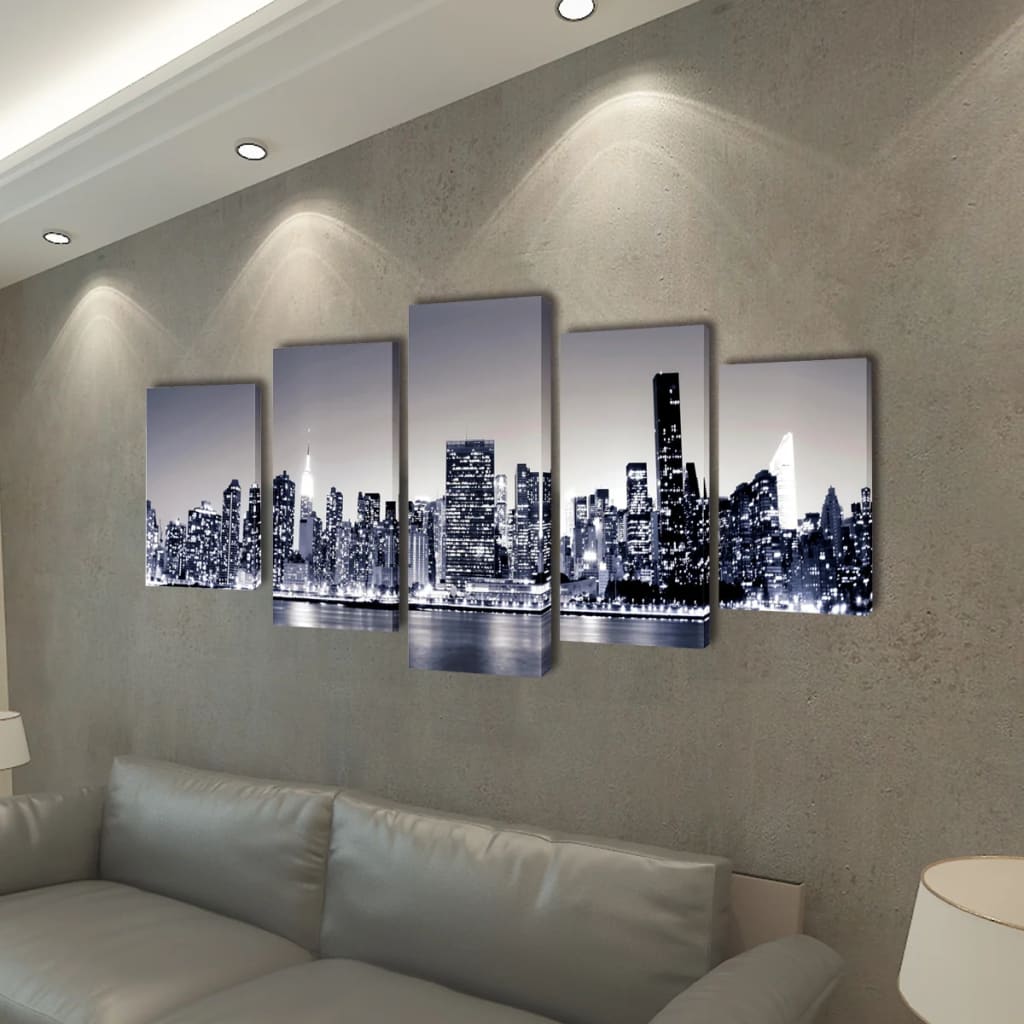 Vidaxl Canvas Wall Set Set monocromatico York Skyline 200 x 100 cm