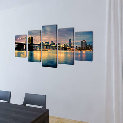 Vidaxl Canvas Presión de pared Set Brooklyn Bridge River View 200 x 100 cm