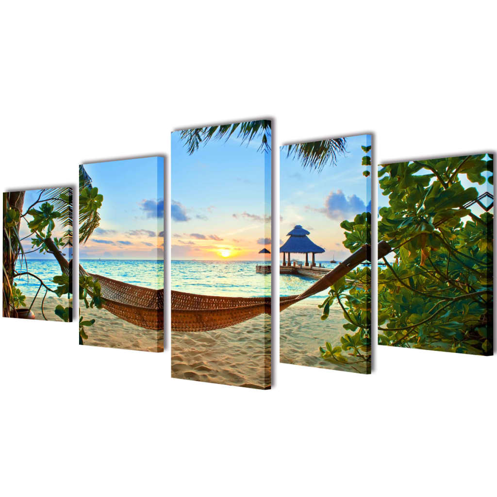 VidaXL cuadro en lienzo set playa de arena con hamaca 100 x 50 cm