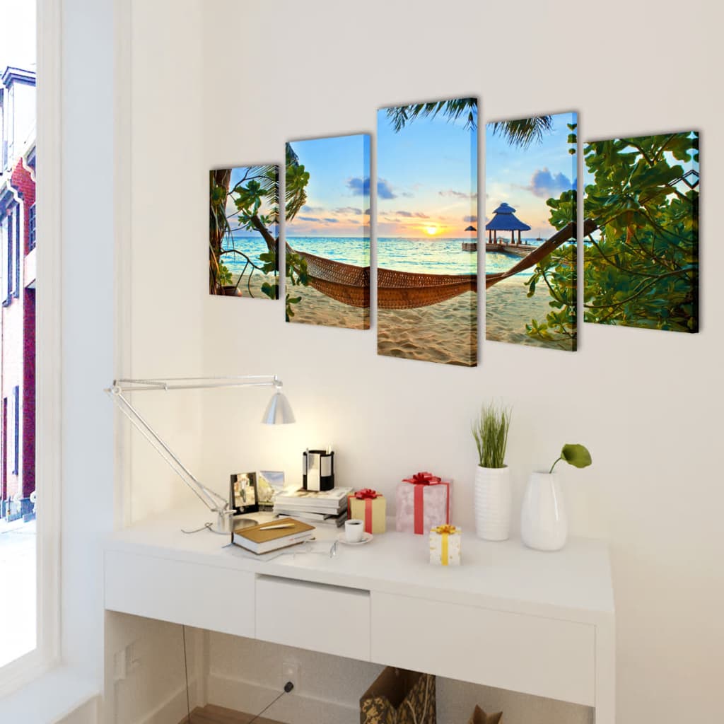 VidaXL cuadro en lienzo set playa de arena con hamaca 100 x 50 cm
