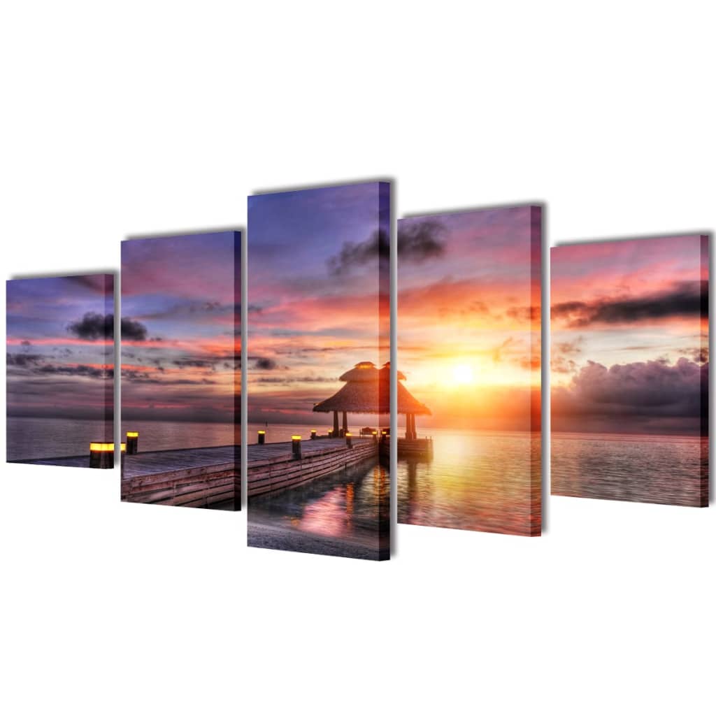 VidaXL set di stampe su tela da parete spiaggia sabbiosa con padiglione 100 x 50 cm
