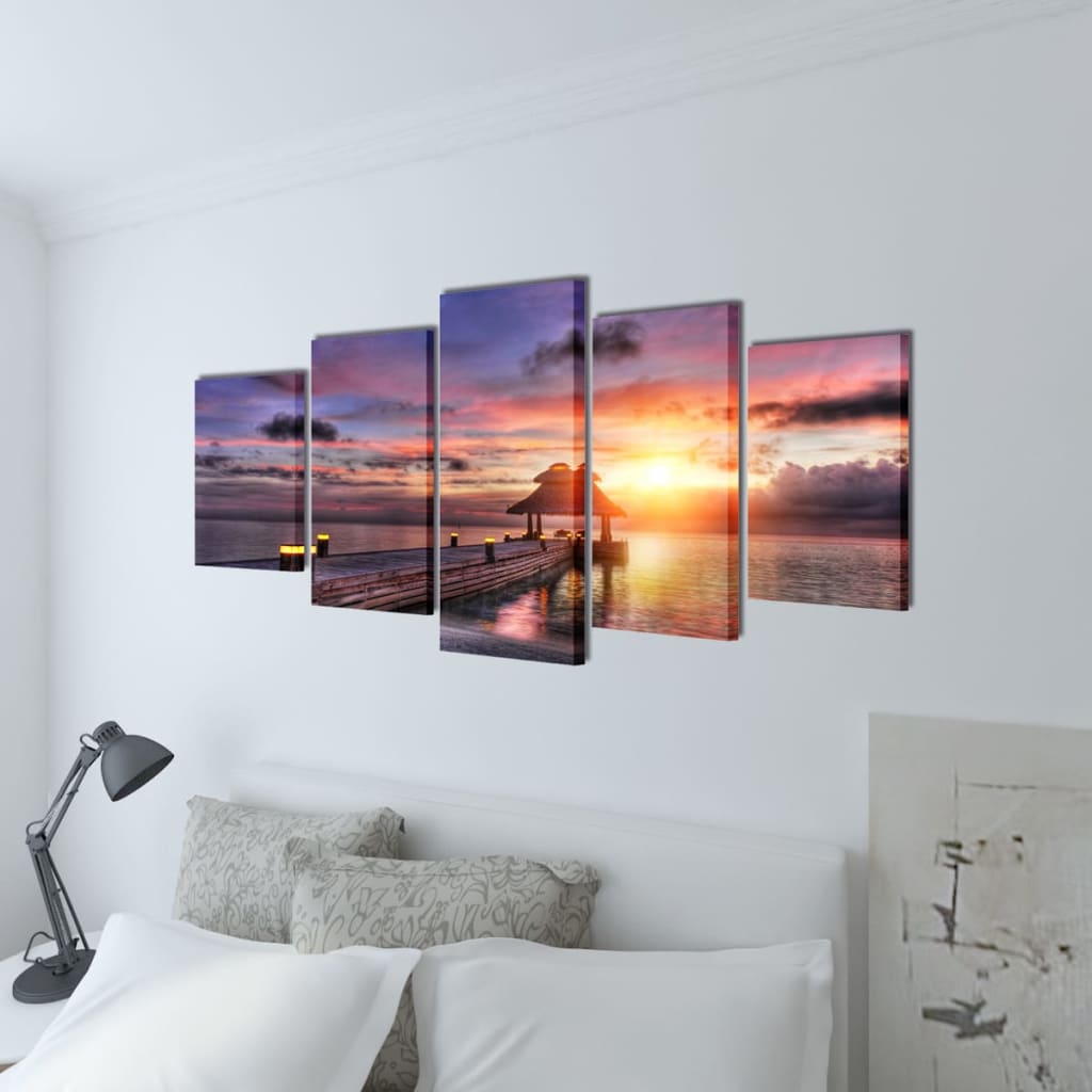 VidaXL set di stampe su tela da parete spiaggia sabbiosa con padiglione 100 x 50 cm