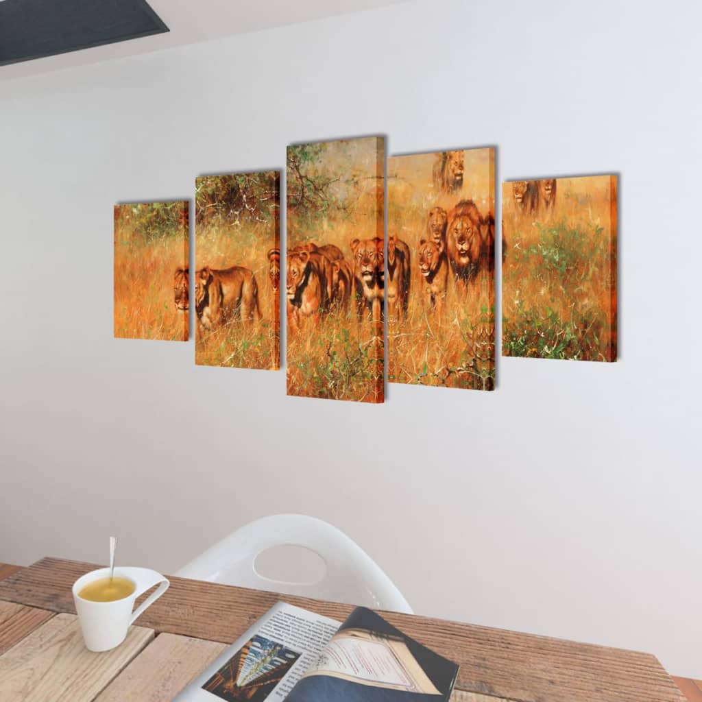 Vidaxl Canvas Pressione della parete Set leone 100 x 50 cm