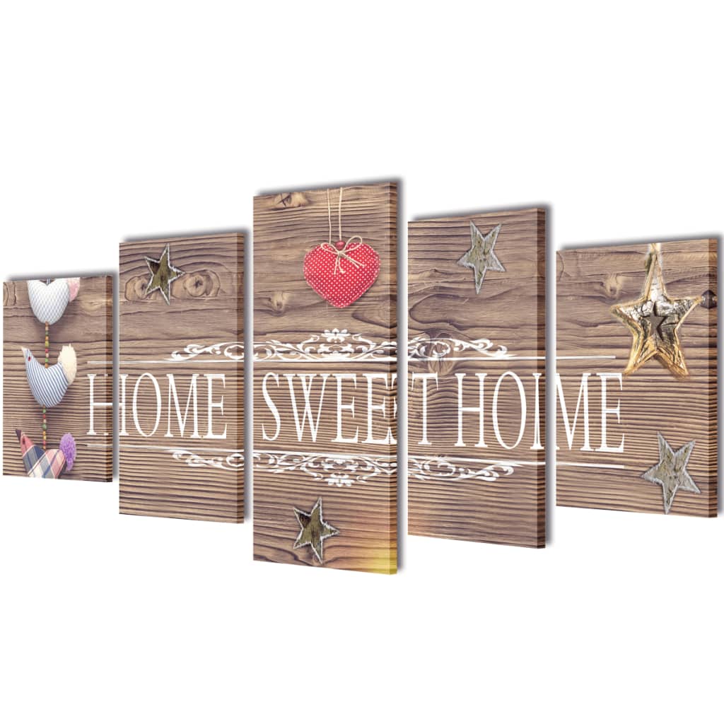 VidaXL Canvas muurdruk print set home sweet home 100 x 50 cm