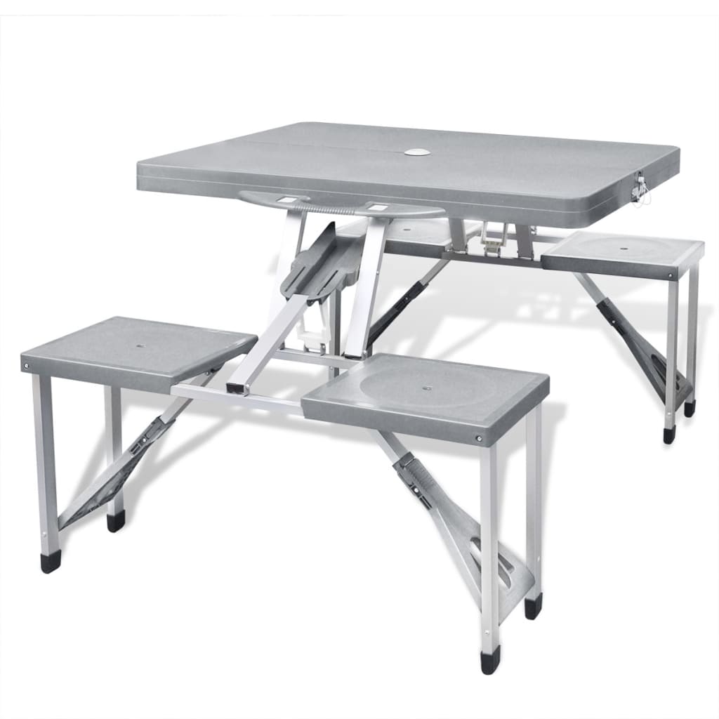 Vidaxl Camping Table con quattro sedili pieghevoli in alluminio grigio