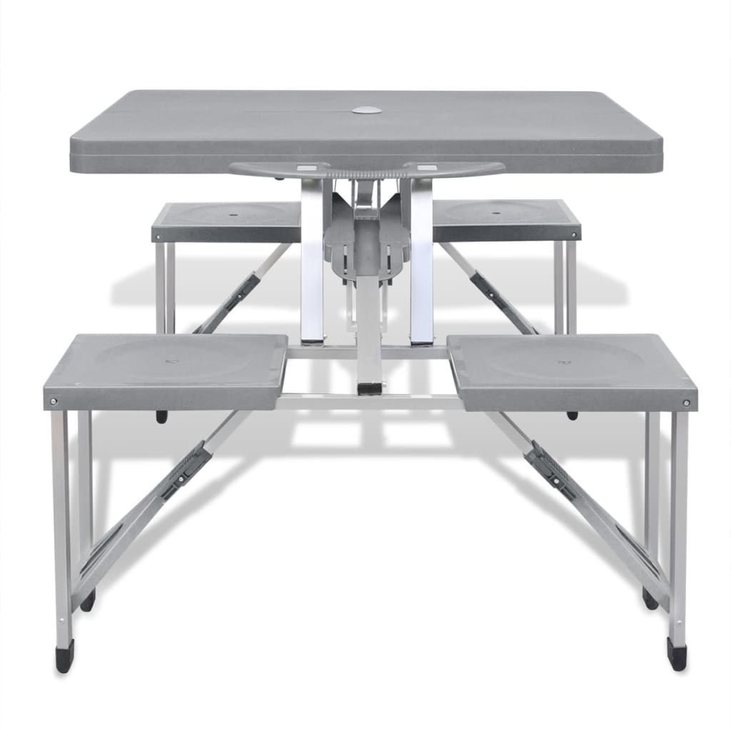 Vidaxl Camping Table con quattro sedili pieghevoli in alluminio grigio