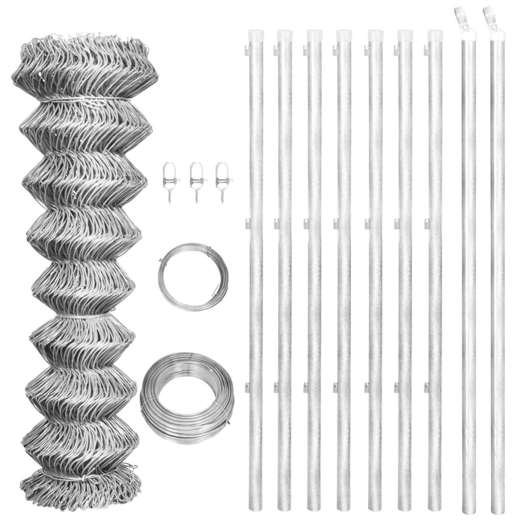 Vidaxl Mesh cerca con postes de 15x1 M Galvanizado de acero de color plateado