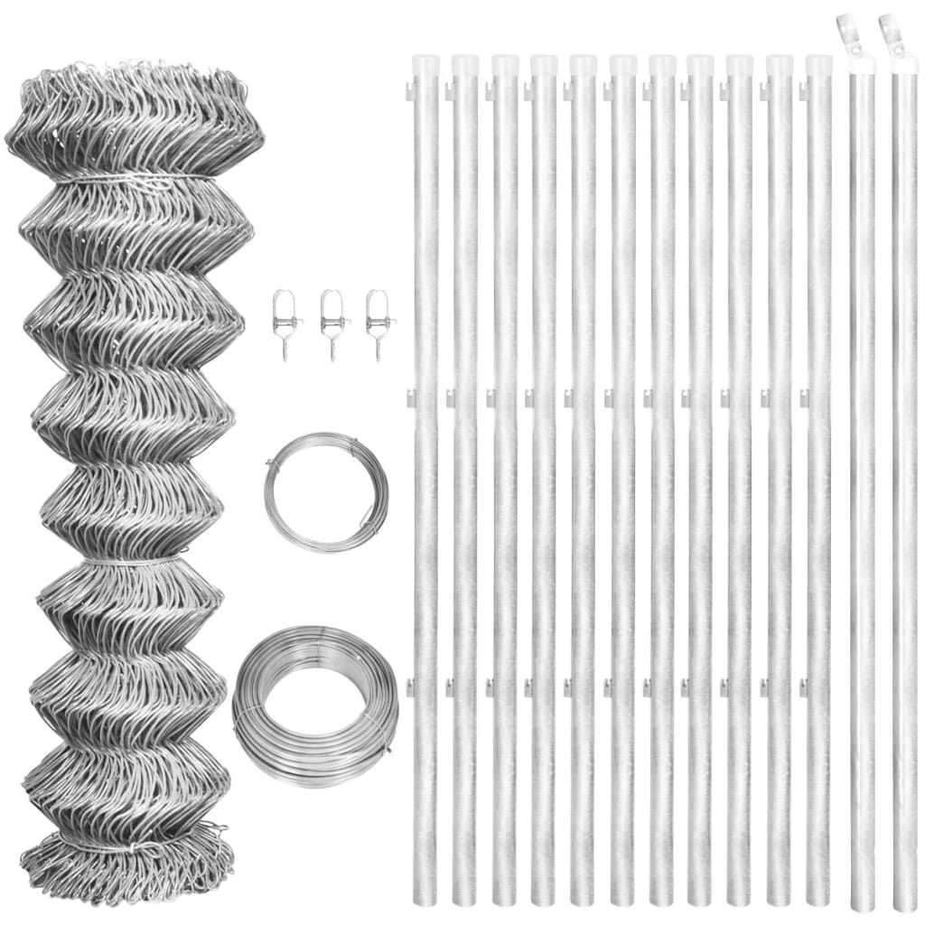 Vidaxl Mesh cerca con pilas de 25x1.5 M de acero galvanizado de color plateado