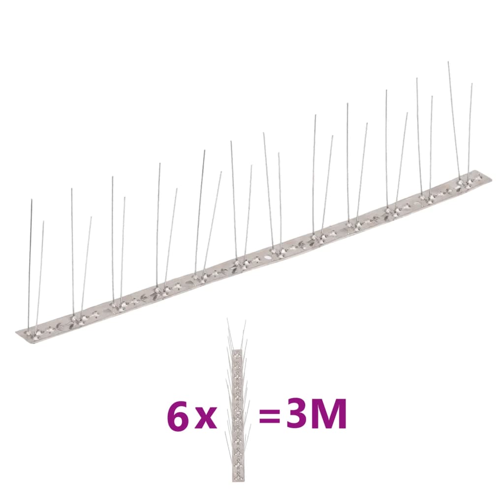 Vidaxl Vogelen Pigeon Pin con 2 file 6 St 3 m in acciaio inossidabile