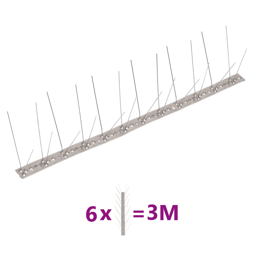 Vidaxl Vogelen Pigeon Pin con 4 file da 6 St 3 m in acciaio inossidabile