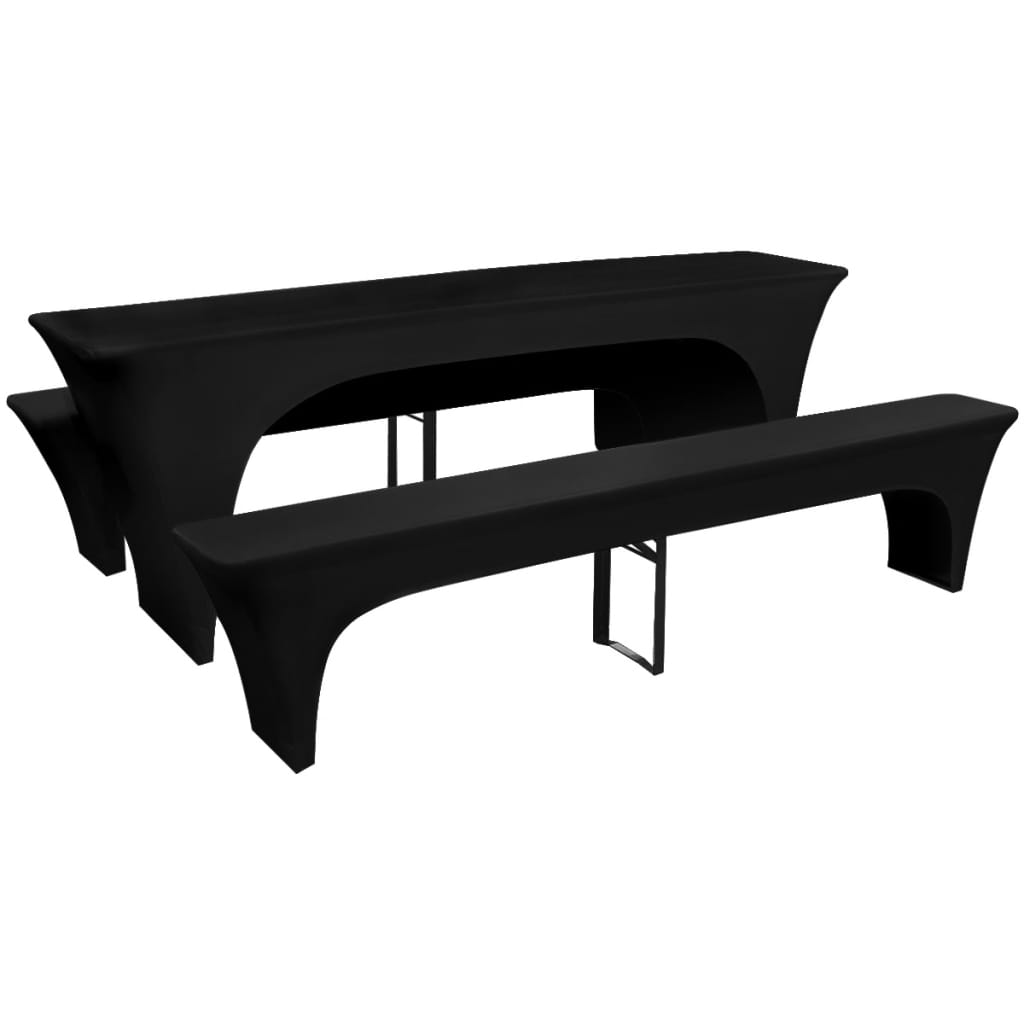 Cubiertas de Vidaxl para mesa y bancos estiramientos de negro 3 piezas 225 x 70 x 80 cm