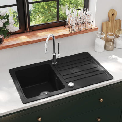 Vidaxl fregadero de granito de granito con drenaje negro reversible