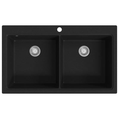 Estructura del fregadero de Vidaxl granito doble tazón negro