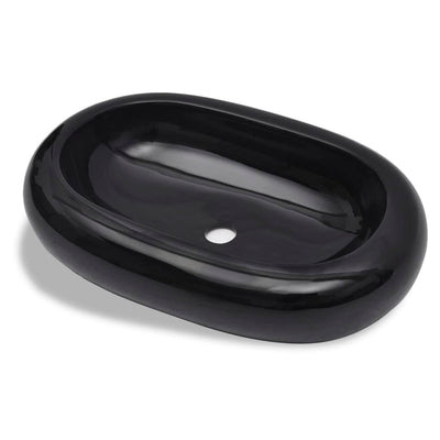 Vidaxl Washbasin, cerámica, ovalada, negra