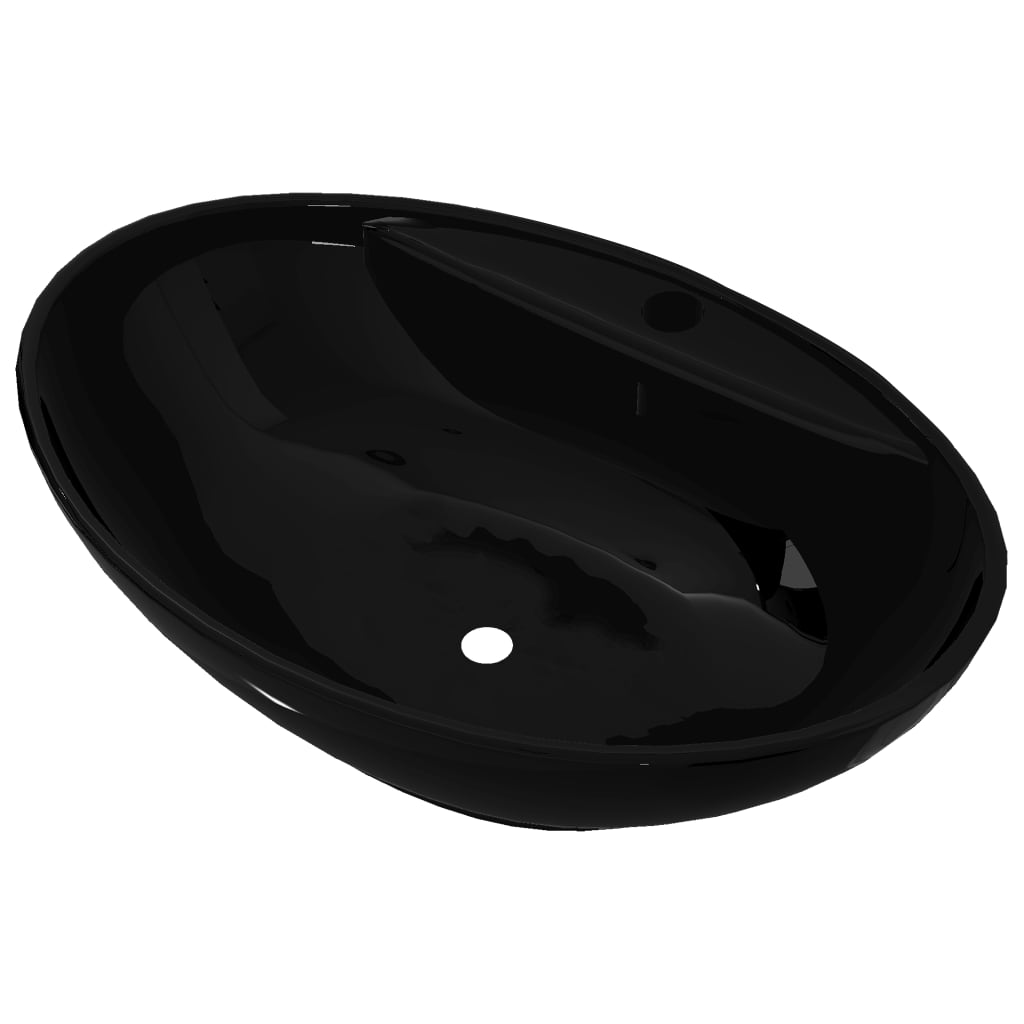 Vidaxl Washbasin con overflow, ceramica, ovale, nero