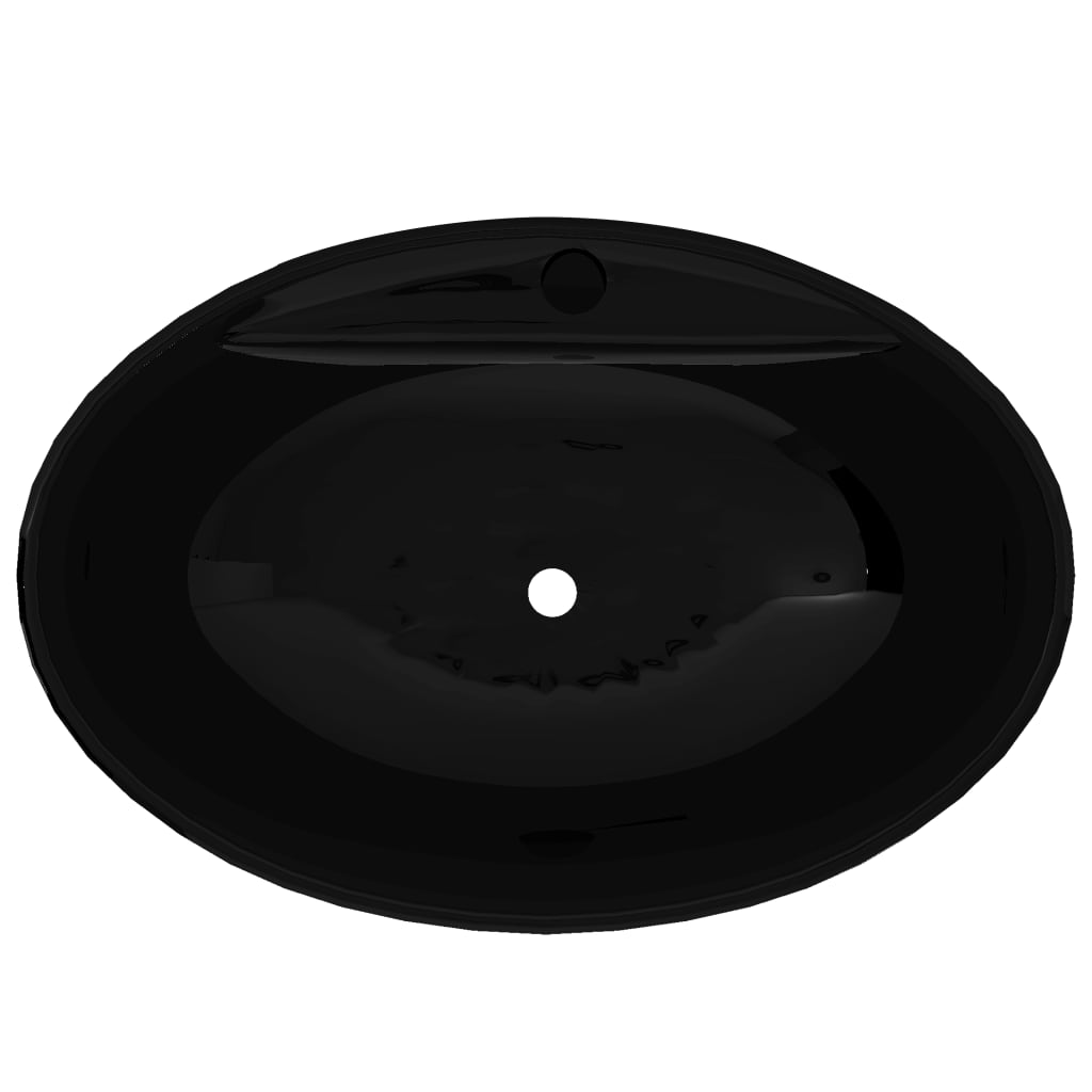 Vidaxl Washbasin con overflow, ceramica, ovale, nero