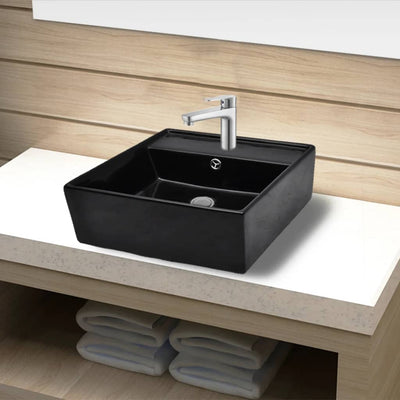Lavabo Vidaxx con foro per rubinetto e troppopieno in ceramica quadrata nera